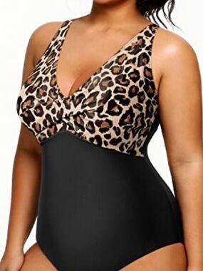 Eomenie Women's One Piece Leopard Print/Black Tummy Control Bathing Suit